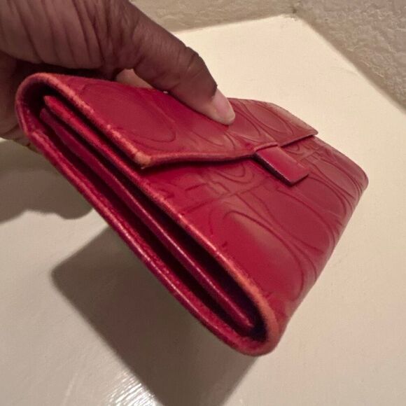 Ferragamo Long Wallet Red Gancini Embossed Logo Leather Travel Organization Bold - Picture 4 of 11